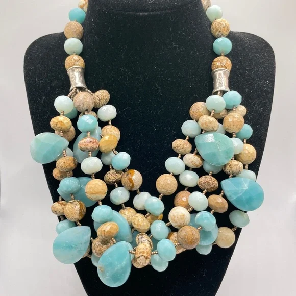 INCA Statement Necklace Natural Stone Single to Multi-Strand Bead Sterling - Picture 2 of 14